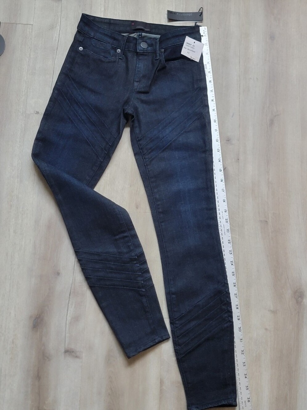 Womens Denimocracy Skinny Black Jeans with Moto Stitching